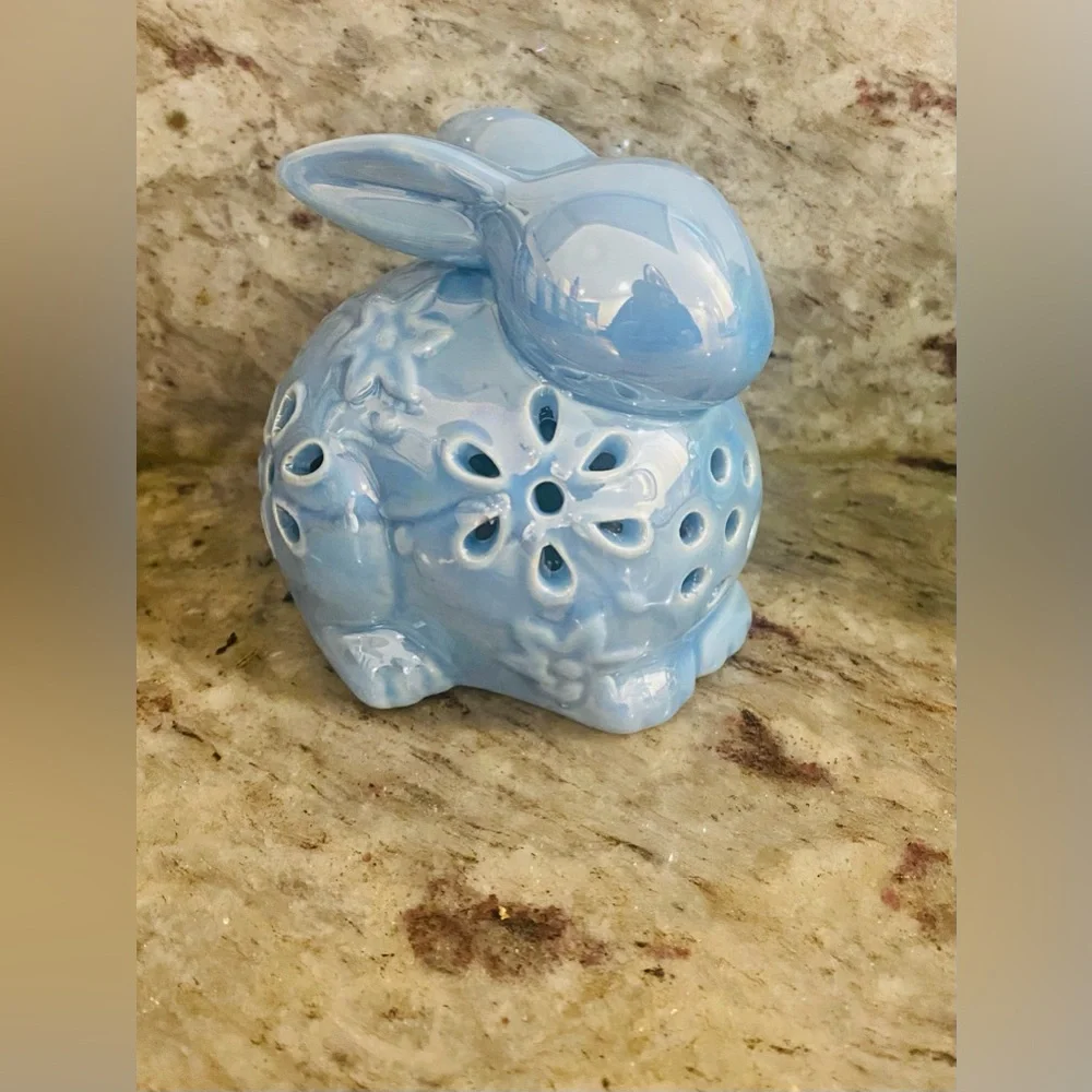 Cottage Core Vintage Ceramic Blue Bunny For Home Nursery Office Decor Figurine